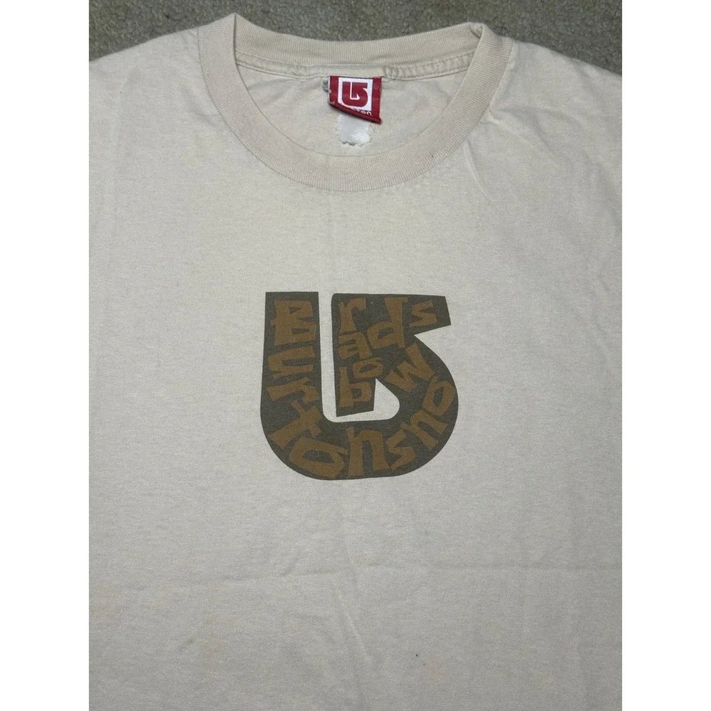Vintage Burton Logo T Shirt Men's Size Medium Brown‎ Cream Y2K 90s Skater Surf